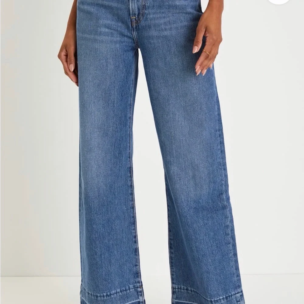 Levi's Ribcage Medium Wash Wide-Leg Raw Hem Denim Jeans - Picture 2 of 14